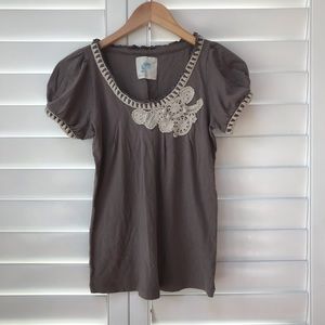 Grey Tee with Embroidered Details S